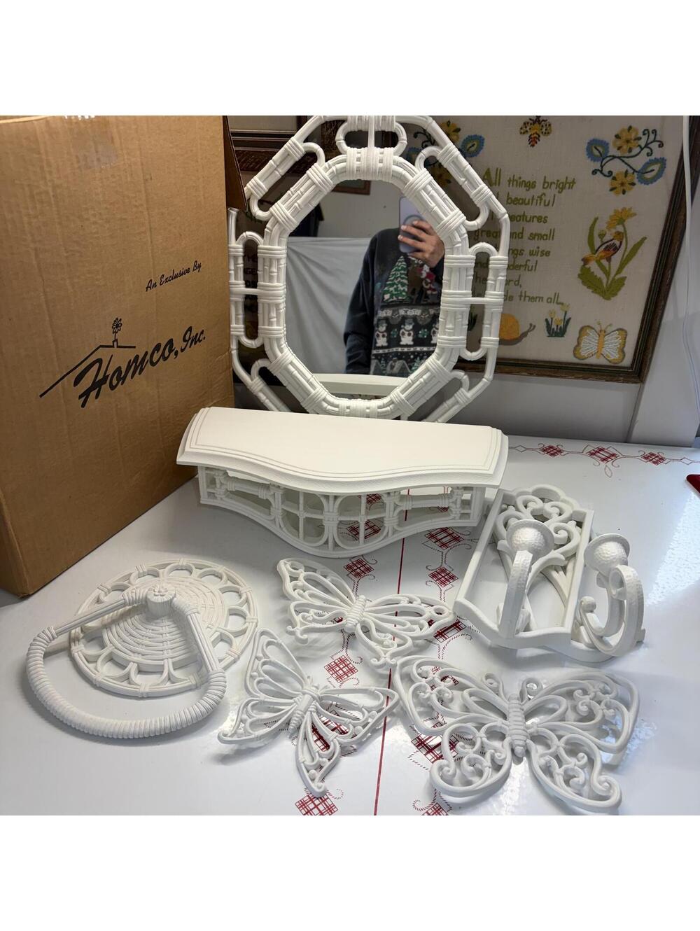 Homco mirror shelf sconces towel hanger & butterflies set Vinatge 80s